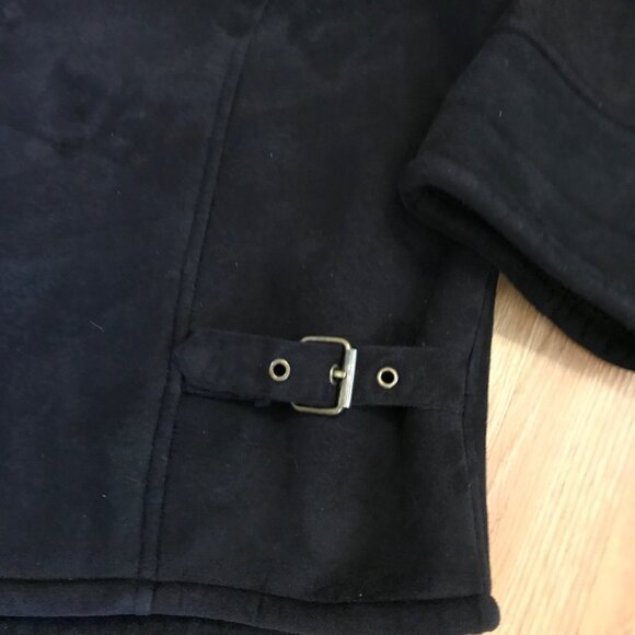 Hathaway Black Jacket Mens Med Sherpa Lining & Adjustable Buckle Zipper Collar - Picture 5 of 12